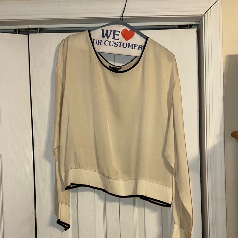 Theory Silk Cream Women's Top with Black Trim